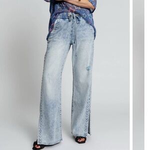 NWT One Teaspoon RIVETED ROADHOUSE WIDE LEG DRAWSTRING JEANS